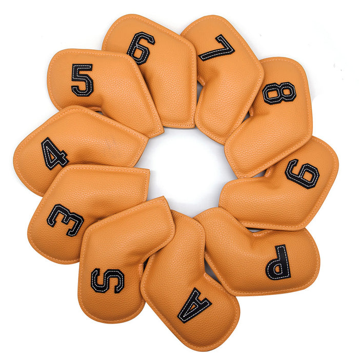 Yellow Golf Iron Head Covers Set of 10 - Waterproof PU Leather Club Protectors with Embroidered Numbers (3-9, P, A, S)