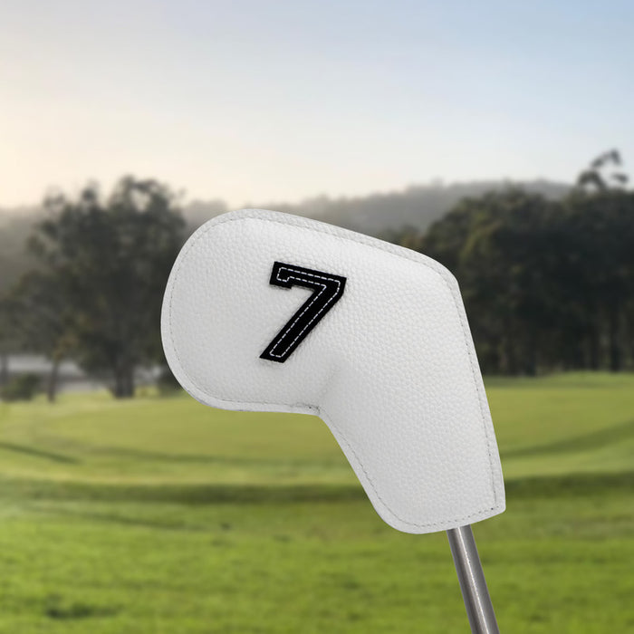 Yellow Golf Iron Head Covers Set of 10 - Waterproof PU Leather Club Protectors with Embroidered Numbers (3-9, P, A, S)