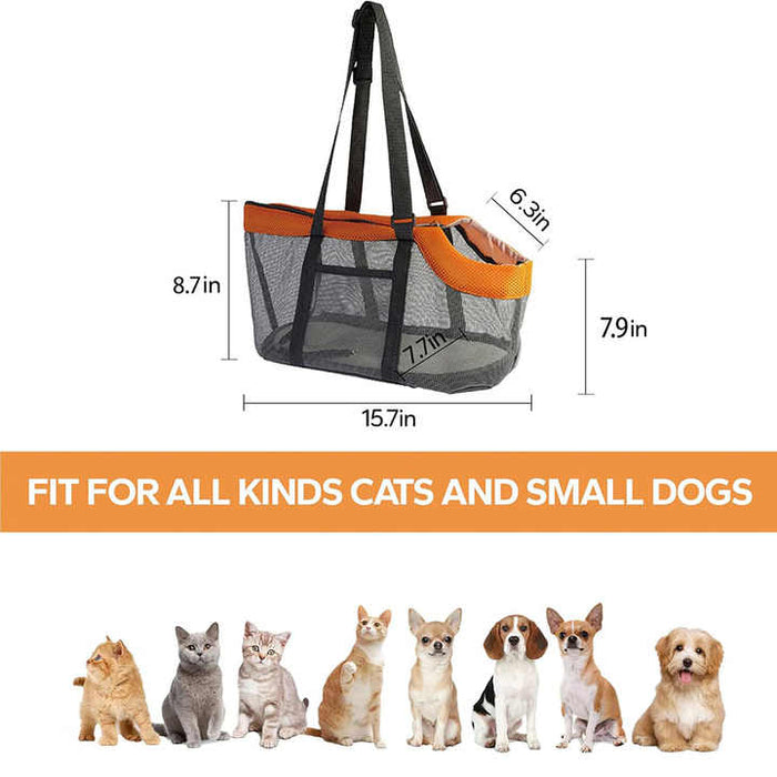 Green And Grey Lightweight Breathable Mesh Pet Carrier Handbag - Portable Travel Tote for Small Dogs & Cats up to 8kg
