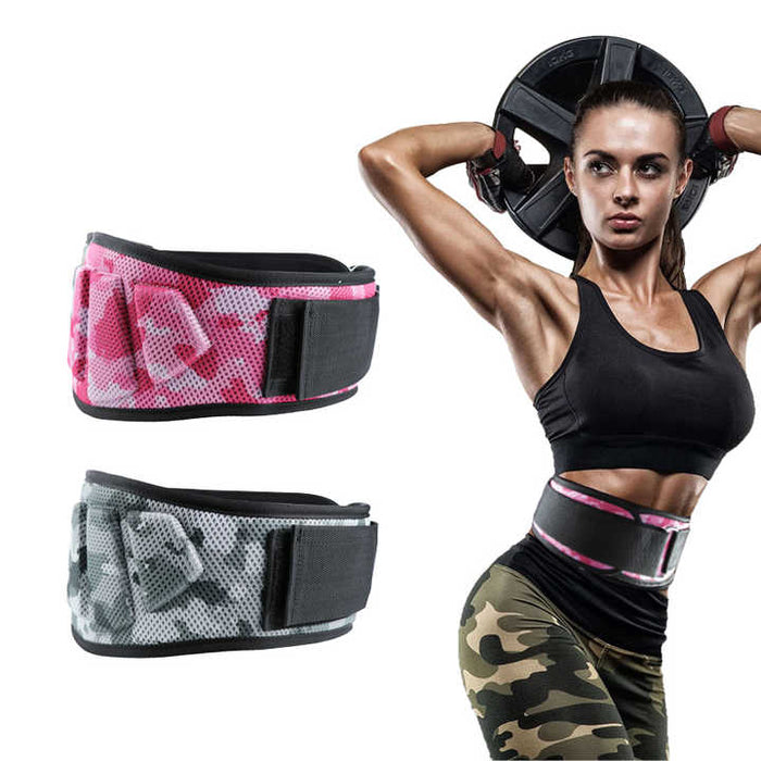Size M Pink Camouflage Camo Weightlifting Belt - EVA Nylon Gym Belt for Squats, Deadlifts & Lumbar Support