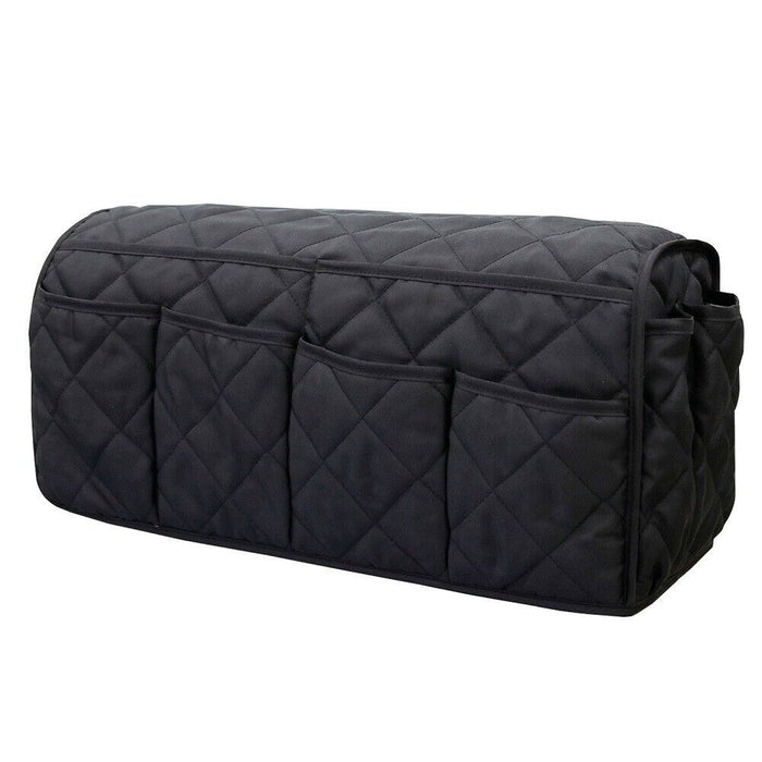 2 Pcs Black Quilted Sofa Armrest Organizer Caddy - Multi-Pocket Remote Control Holder Bag