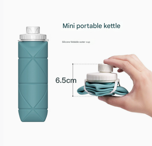 Dark-blue Portable Silicone Collapsible Water Bottle - Foldable Sports Cup for Cycling and Outdoor Fitness