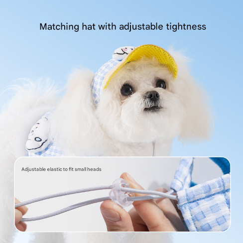 XL Blue Pet Sun Hat with Adjustable Strap + Leash & Harness 3-Piece Set - Breathable Summer Cap for Dogs & Cats with Ear Holes