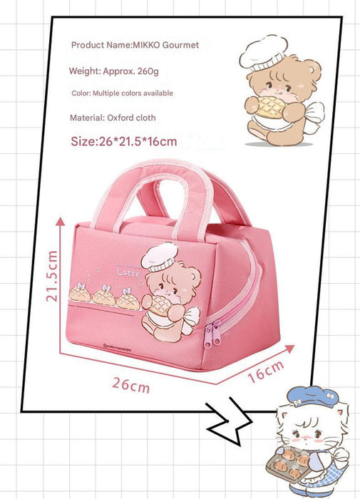 Purple Cute Cartoon Lunch Bag - Large Capacity Insulated Handbag for Students and Office Use