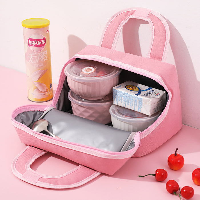 Pink Cute Cartoon Lunch Bag - Large Capacity Insulated Handbag for Students and Office Use