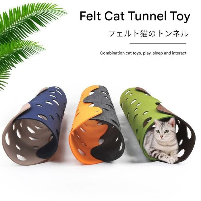 DIY Felt Cat Tunnel - Foldable Egg Roll-Shaped Pet Toy with Multiple Holes(Brown + Gray)