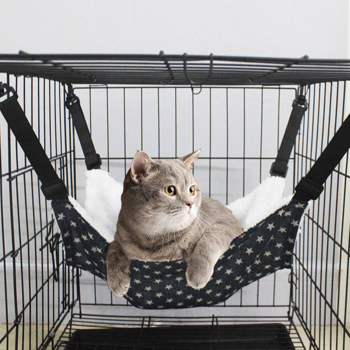 Cat Cage Hammock - Adjustable Double-Sided Pet Swing Bed with Hooks(Blue star)