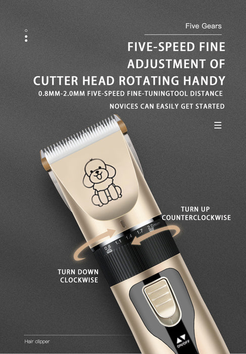 Professional Pet Grooming Hair Clipper Kit - Rechargeable, Low Noise, with Ceramic Blades & 5-Speed Adjustment(Gray)