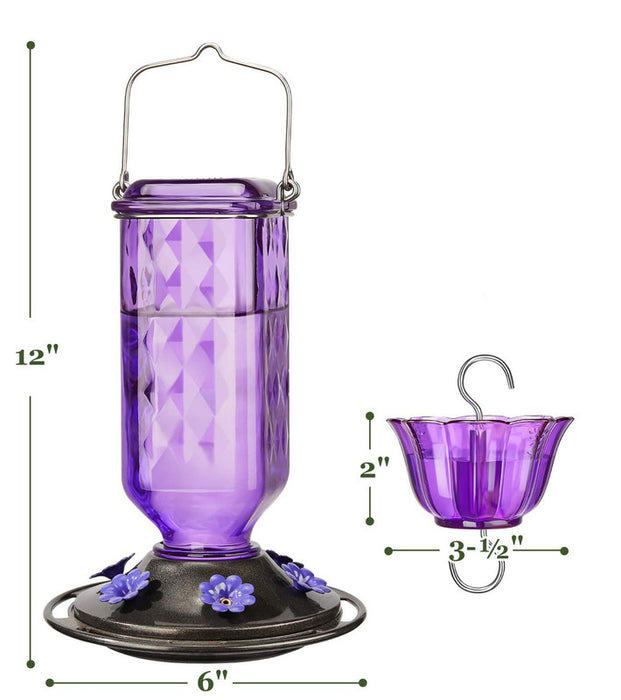 Elegant Hanging Hummingbird Feeder - Decorative Glass Nectar Bottle with Ant Moat, 6 Feeding Ports(Blue)