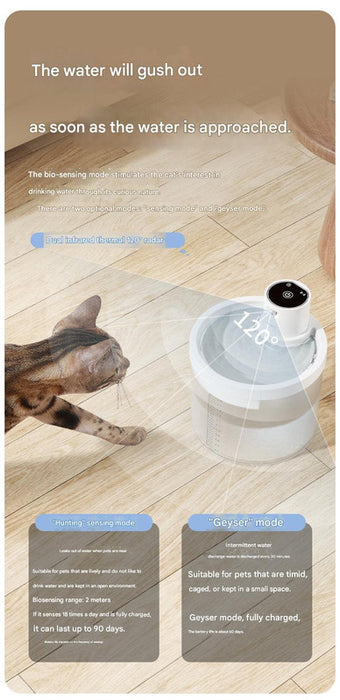 Blue Wireless Automatic Pet Water Fountain - 2.2L Motion Sensor Dispenser