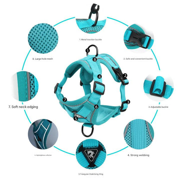 Blue Reflective Mesh Dog Harness and Leash Set - Adjustable No-Pull Vest - S