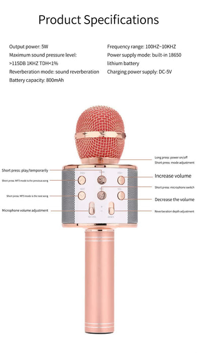 Rose red Bluetooth 5.0 Karaoke Microphone for Family Entertainment