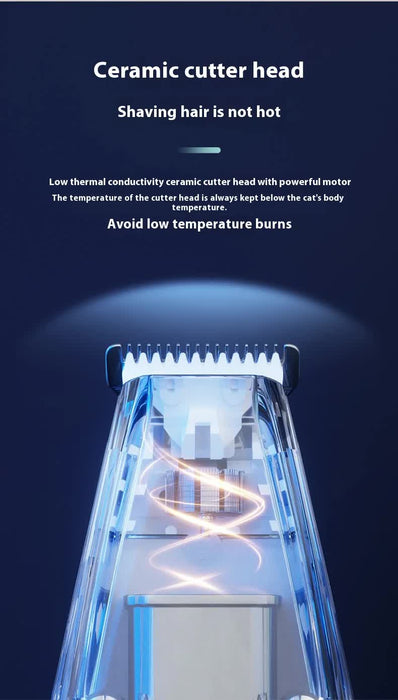 White Rechargeable Pet Grooming Clipper with Built-in Vacuum - Low Noise Hair Trimmer for Dogs & Cats