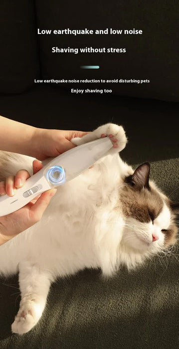White Rechargeable Pet Grooming Clipper with Built-in Vacuum - Low Noise Hair Trimmer for Dogs & Cats