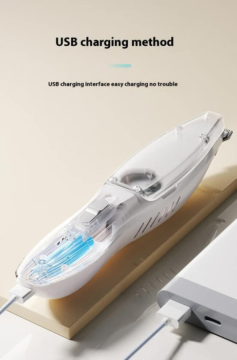 White Rechargeable Pet Grooming Clipper with Built-in Vacuum - Low Noise Hair Trimmer for Dogs & Cats