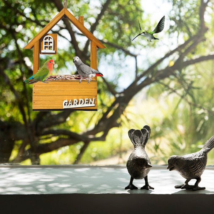 Yellow Charming Wooden House Hanging Bird Feeder - Attract Wild Birds to Your Garden