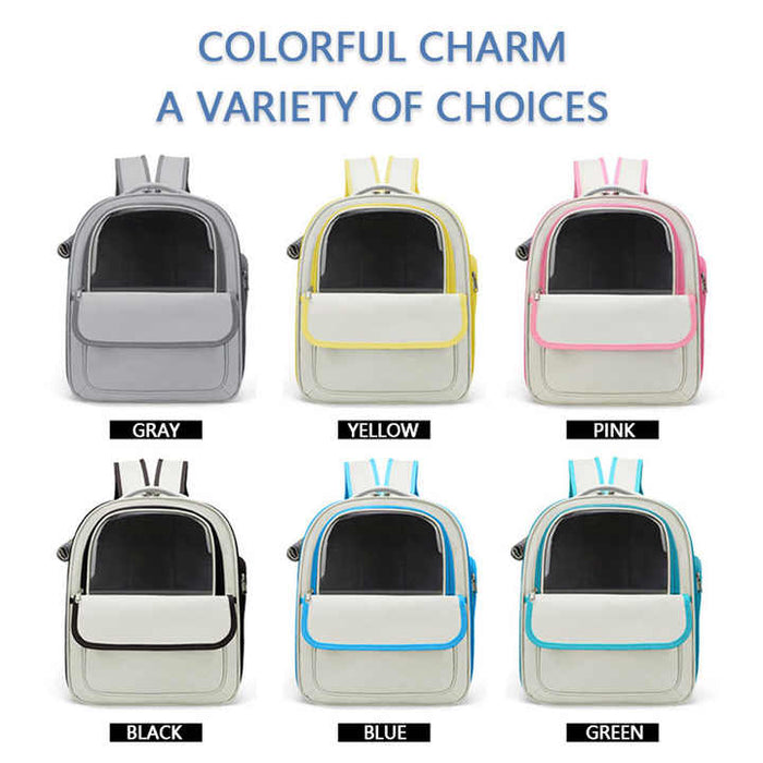 Beige And Black Spacious Pet Carrier Backpack with Clear Window - Comfortable Travel Bag for Cats & Small Dogs