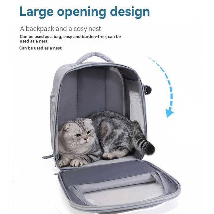 Beige And Black Spacious Pet Carrier Backpack with Clear Window - Comfortable Travel Bag for Cats & Small Dogs