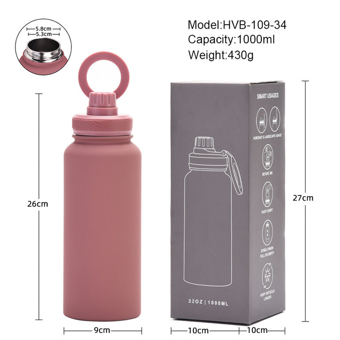 Matcha Green 1L Stainless Steel Water Bottle with Magnetic Phone Holder Lid - Portable Hydration & Hands-Free Stand