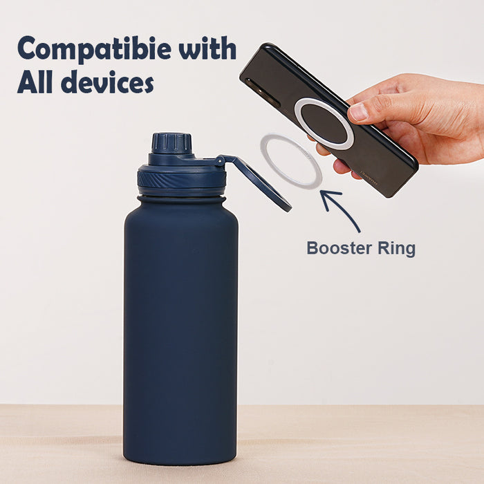 Light Blue 1L Stainless Steel Water Bottle with Magnetic Phone Holder Lid - Portable Hydration & Hands-Free Stand