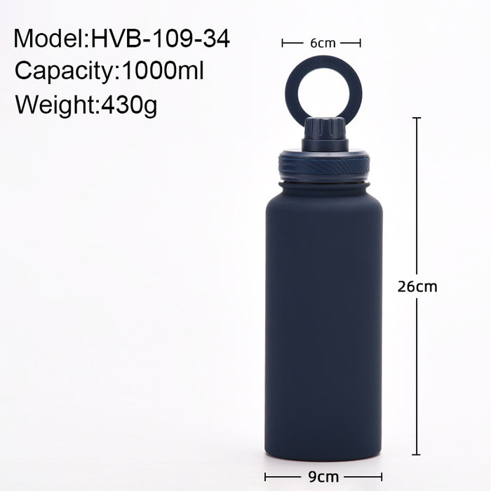 Light Blue 1L Stainless Steel Water Bottle with Magnetic Phone Holder Lid - Portable Hydration & Hands-Free Stand