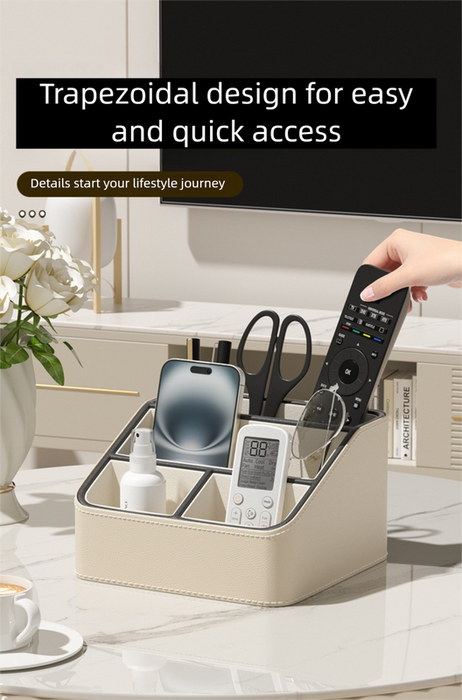 Pink and Black Stylish PU Leather Desktop Organizer Caddy - Multi-Compartment Holder for Remotes, Office Supplies, Makeup