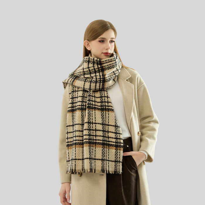 Green Chic Plaid Winter Scarf - Large Soft Polyester Shawl Wrap with Tassels, Korean Inspired Fashion