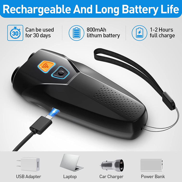Silver USB Rechargeable Dual-Head Ultrasonic Dog Repeller - High-Power Anti-Bark Device, 142x95x41mm, 140.6g