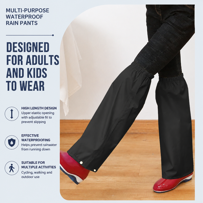 Royal Blue Waterproof Rain Leg Covers and Long Half Rain Pants, Quick Pull-On with Adjustable Elastic Top & Snap Closure Cuffs – Lightweight & Reusable, Windproof & Mudproof for Commuting, Cycling, Garden and Outdoor Activities (1 Pair 4XL)