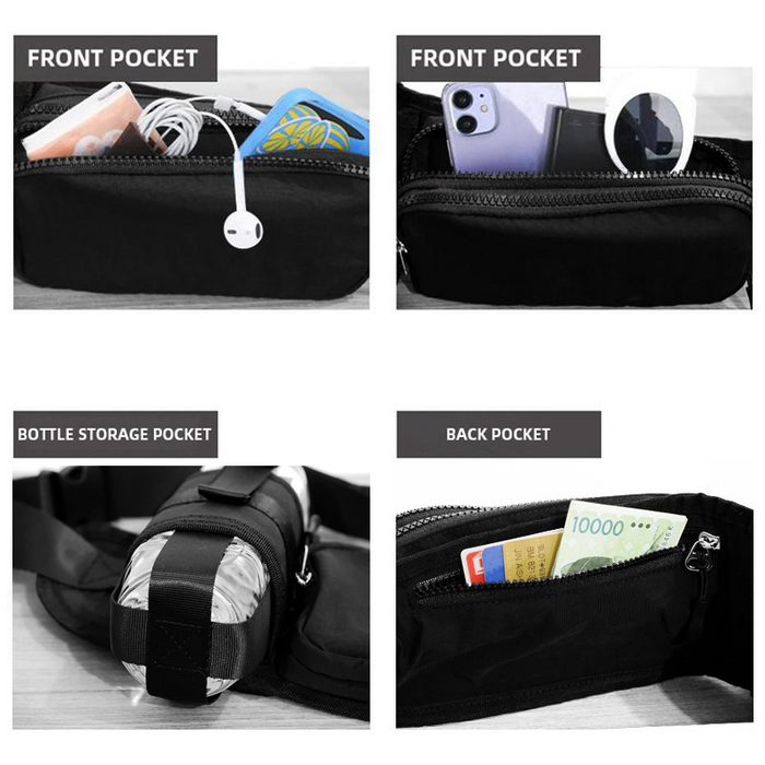 Winter Fitness Bundle - Grey XL size Women's High Waist 3/4 Yoga Leggings with Peach Hip Lift and Black Waterproof Sports Waist Bag with Bottle Holder for Running Gym and Outdoor Activities