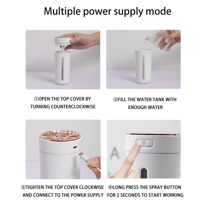 White USB Rechargeable Car Aroma Diffuser Humidifier with Ambient Light, 300ml Portable Mist Air Freshener for Vehicle Office Home