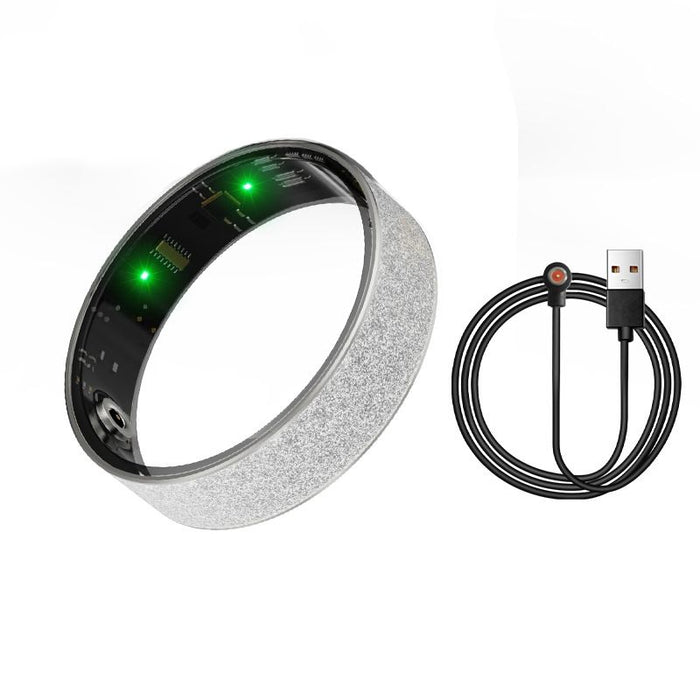 Smart Ring Size 11 (Silver) – Frosted Silver Wellness Tracker with Heart Rate, Blood Oxygen, Sleep, Steps and Mood Monitoring, IP68 Waterproof USB Magnetic Charging Ring