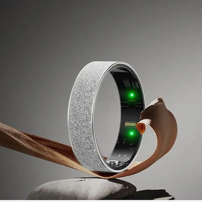 Smart Ring Size 12 (Silver) – Frosted Silver Wellness Tracker with Heart Rate, Blood Oxygen, Sleep, Steps and Mood Monitoring, IP68 Waterproof USB Magnetic Charging Ring