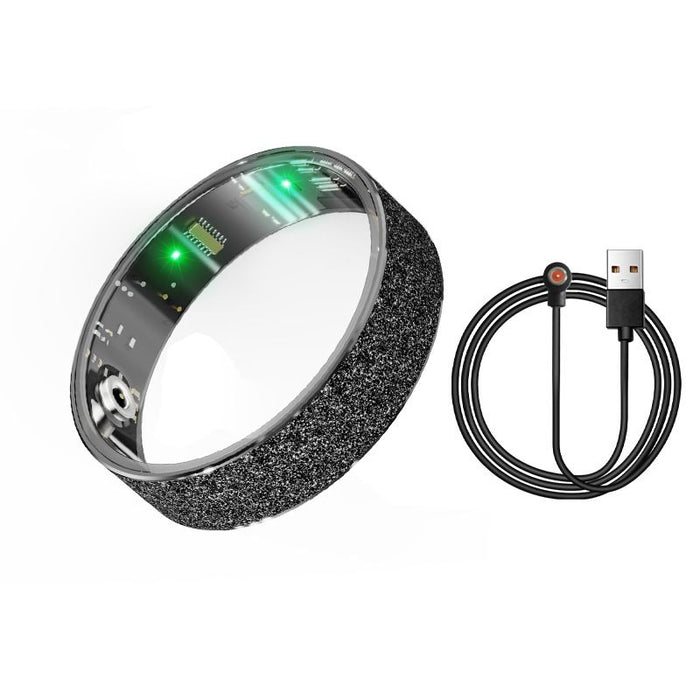 Smart Ring Size 9 (Black) – Frosted Black Wellness Tracker with Heart Rate, Blood Oxygen, Sleep, Steps and Mood Monitoring, IP68 Waterproof USB Magnetic Charging Ring
