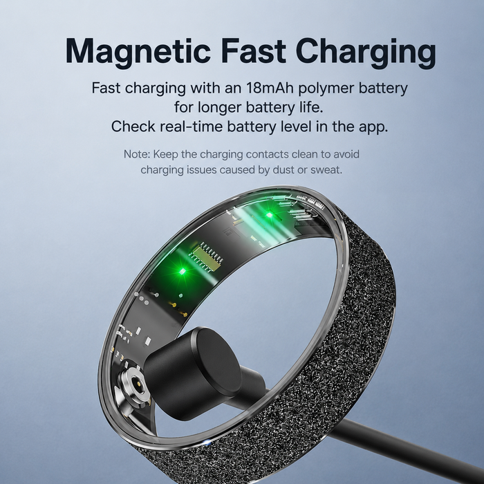 Smart Ring Size 10 (Black) – Frosted Black Wellness Tracker with Heart Rate, Blood Oxygen, Sleep, Steps and Mood Monitoring, IP68 Waterproof USB Magnetic Charging Ring