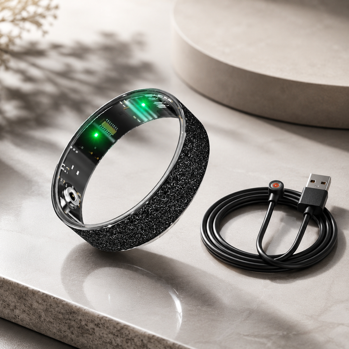 Smart Ring Size 12 (Black) – Frosted Black Wellness Tracker with Heart Rate, Blood Oxygen, Sleep, Steps and Mood Monitoring, IP68 Waterproof USB Magnetic Charging Ring