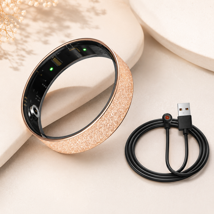 Smart Ring Size 9 (Rose Gold) – Frosted Rose Gold Wellness Tracker with Heart Rate, Blood Oxygen, Sleep, Steps and Mood Monitoring, IP68 Waterproof USB Magnetic Charging Ring