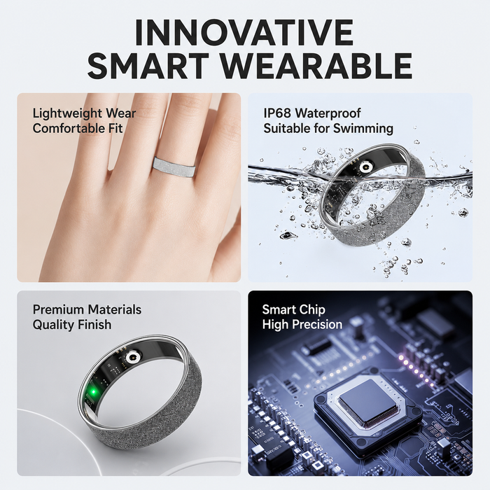 Smart Ring Size 10 (Rose Gold) – Frosted Rose Gold Wellness Tracker with Heart Rate, Blood Oxygen, Sleep, Steps and Mood Monitoring, IP68 Waterproof USB Magnetic Charging Ring