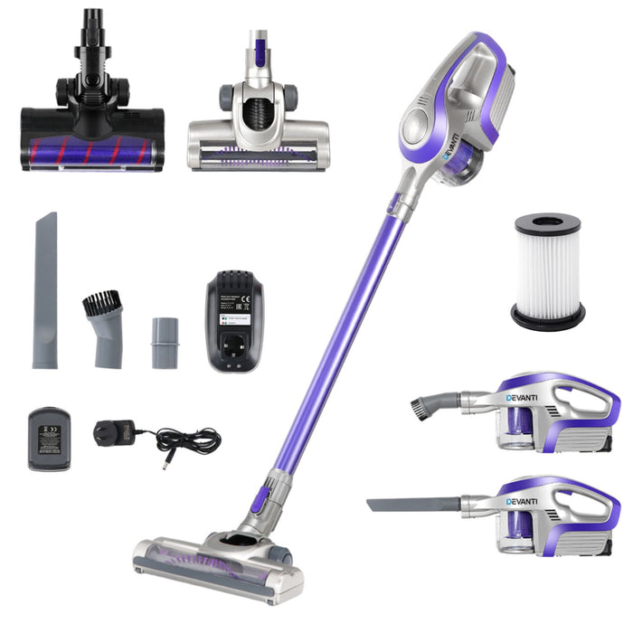 Devanti Cordless 150W Handstick Vacuum Cleaner - Purple and Grey