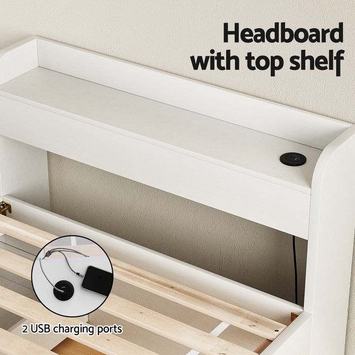 Artiss Bed Frame Single Size with Charging Ports and 2 Drawers AURA