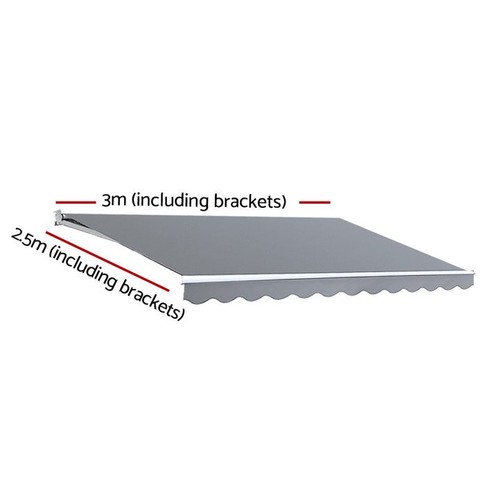 Instahut Retractable Folding Arm Awning Outdoor Sun Shade 3Mx2.5M PearlGrey