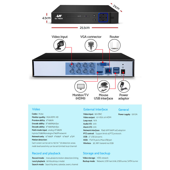 UL-tech CCTV Camera Home Security System 8CH DVR 1080P 1TB Hard Drive Outdoor