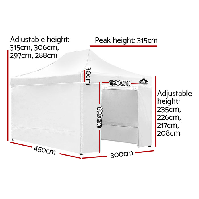Instahut Gazebo Pop Up Marquee 3x4.5m Folding Wedding Tent Gazebos Shade White