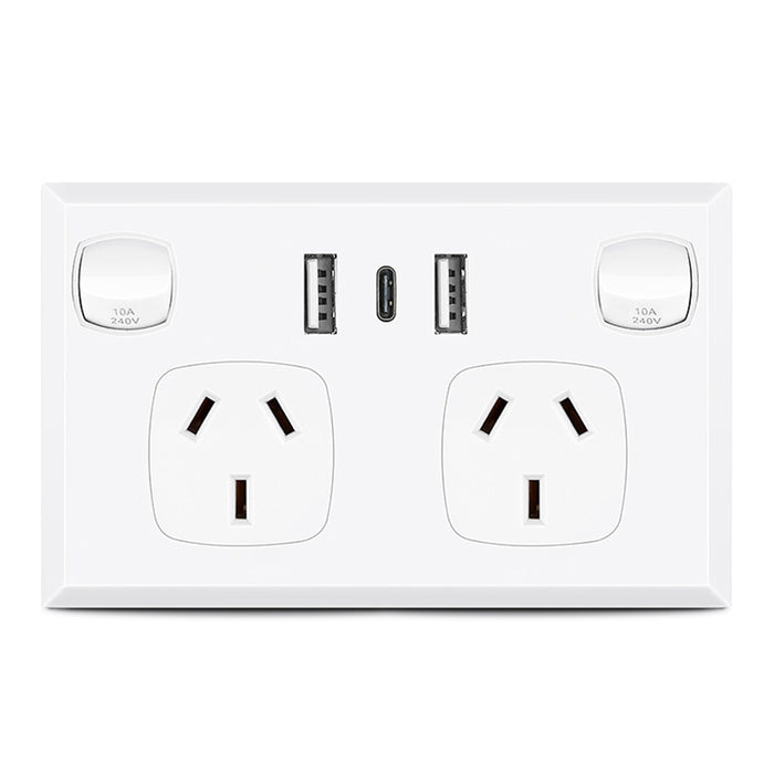 5PCS Double Power Point Dual USB+Type-C GPO Fast Charge 3.6 amp Wall Outlet