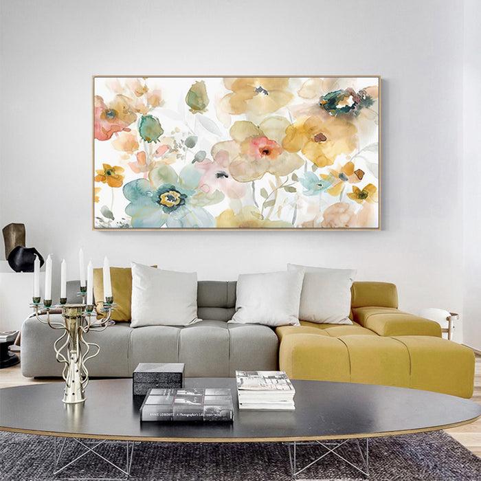 50cmx100cm Floral Watercolor Style Wood Frame Canvas Wall Art