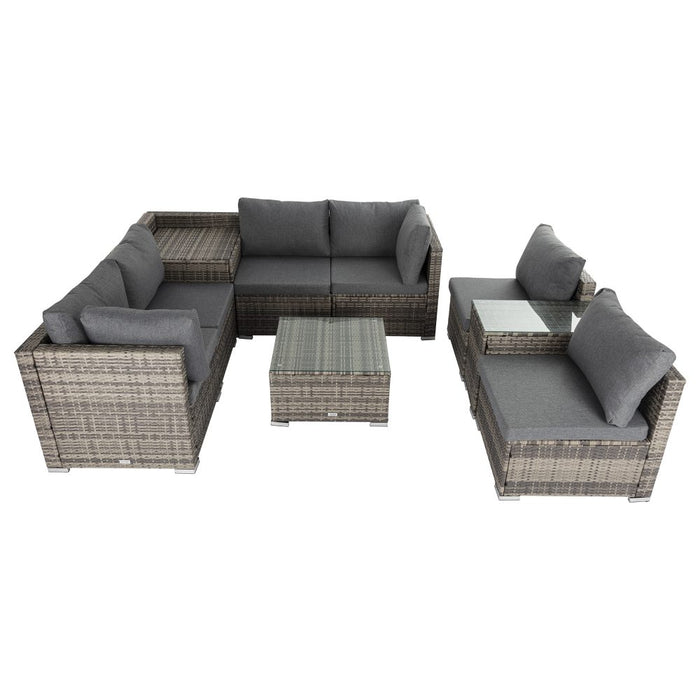 9PCS Outdoor Furniture Modular Lounge Sofa with Wicker End Table