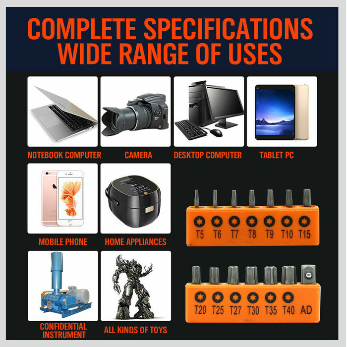 14Pc Torx Key Bit Set Tamper Proof Star Wrench Bits T5-T40 Socket Adapter S2 New