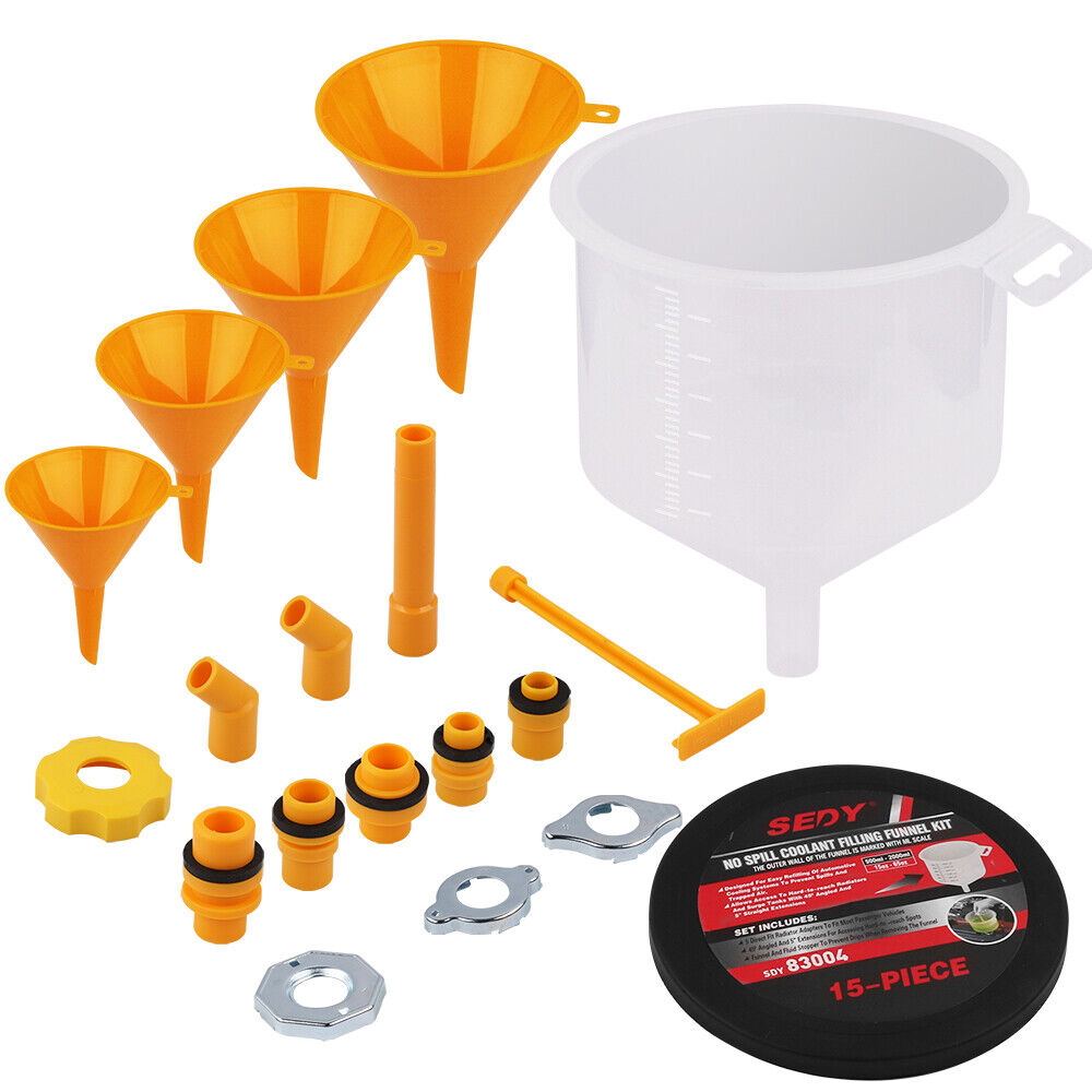 19-Piece No-Spill Radiator Coolant Refilling Funnel Kit Spill Proof Ra ...