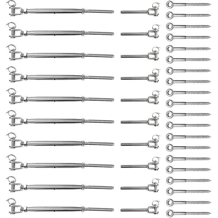 Stainless Steel Wire Rope DIY Balustrade Kit Jaw/Swage Fork Turnbuckle - 10 pack