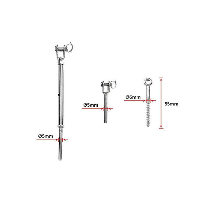 Stainless Steel Wire Rope DIY Balustrade Kit Jaw/Swage Fork Turnbuckle - 10 pack